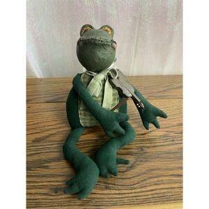 Rare Handmade Paper Mache Frog Doll Cloth‎ Body Violin Primitive Whimsical Decor